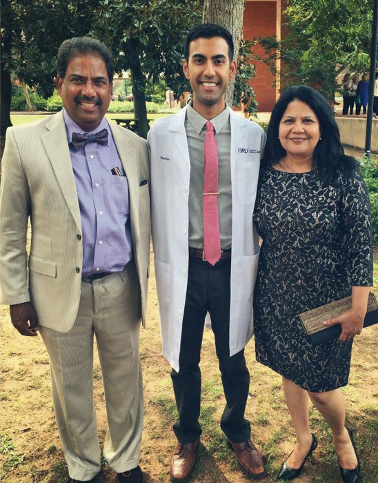 White-coat recipient Varun Iyer with parents