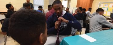 Jocks and Gents tie tutorial for fifth-graders at Gracewood Elementary