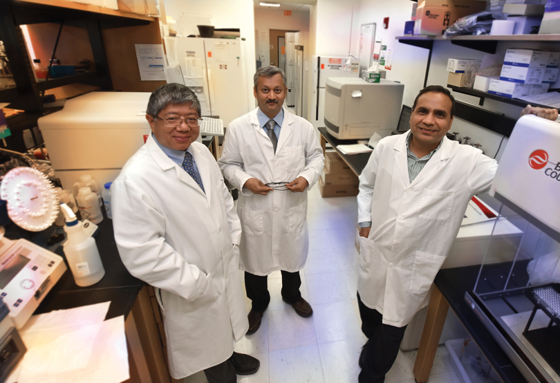 Drs. Jin-Xiong She, left, Sharad Purohit and Ashok Sharma