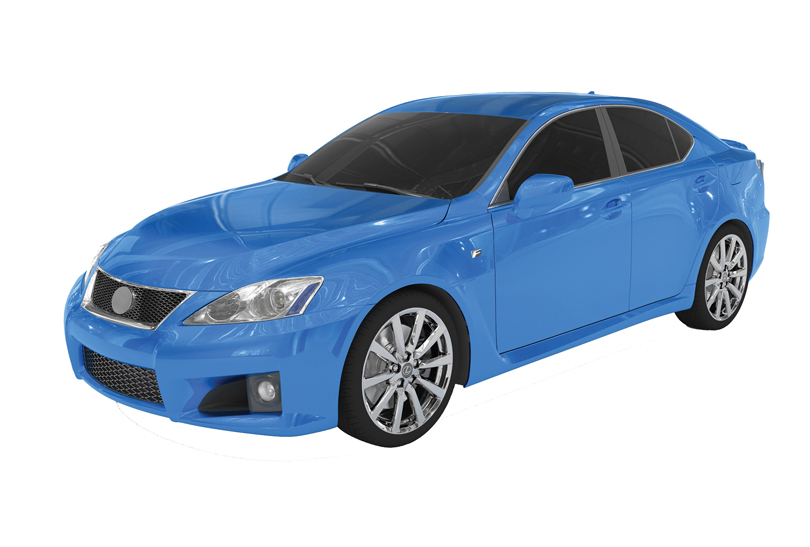 car isolated on white - blue paint tinted glass - front-left side view - 3d rendering