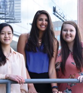 Inaugural Dental Scholars Jessie Yuan (from left), Paige Elliott and Courtney Marshall