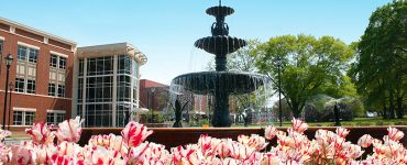 Summerville fountain with spring flowers