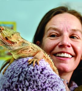 Dr. Catherine Jauregui with her bearded dragon.