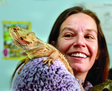 Dr. Catherine Jauregui with her bearded dragon.