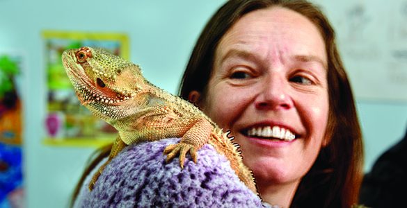 Dr. Catherine Jauregui with her bearded dragon.