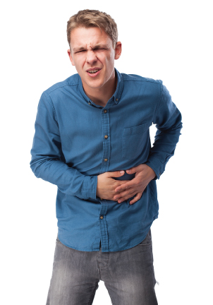 man holding stomache