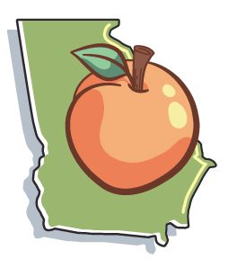 icon of a peach on top of the state of georgia